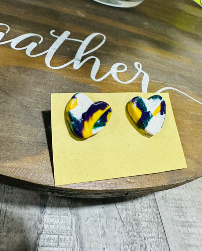 Mardi Gras Heart Studs