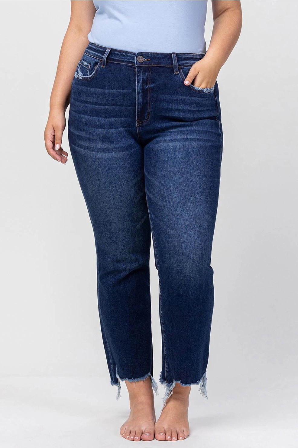 Plus Size High Rise Distressed Hem Kick Flare Jeans