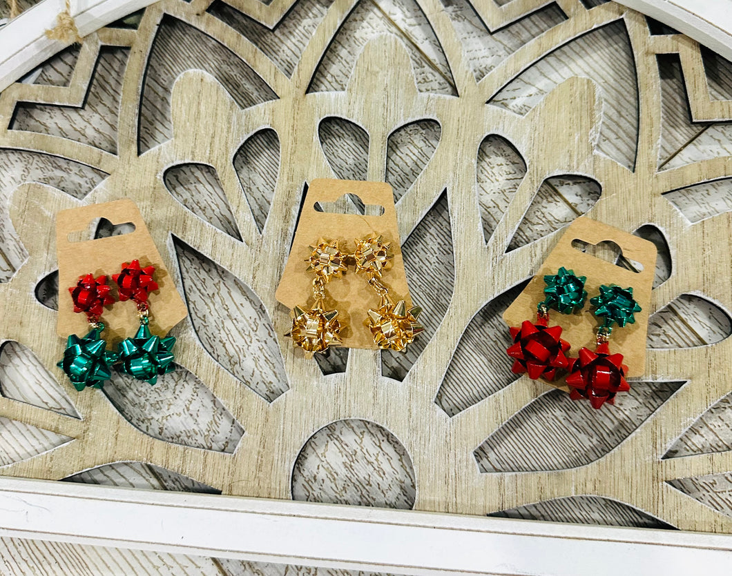 Dangling Christmas Bow Earrings