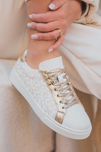 Load image into Gallery viewer, White Leopard Glitter Patched Tennis Shoes
