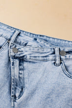 Load image into Gallery viewer, Light Blue Acid Wash Crossed Denim Shorts