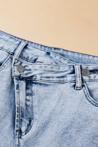 Light Blue Acid Wash Crossed Denim Shorts