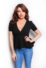 Load image into Gallery viewer, Black V Neck Peplum Top