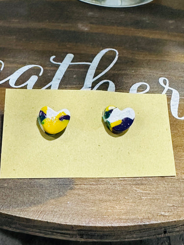 Mini Mardi Gras Heart Studs