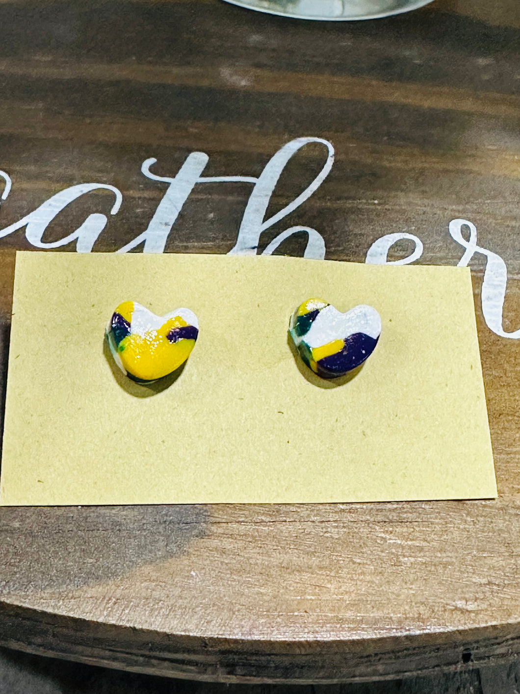 Mini Mardi Gras Heart Studs