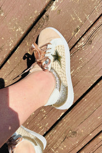 Gold Glitter Star Lace-up Sneakers