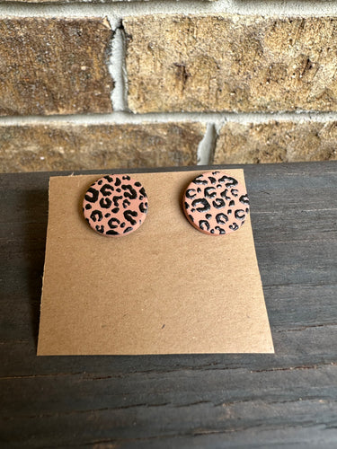 Leopard Circle Clay Studs