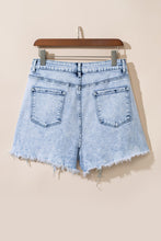 Load image into Gallery viewer, Light Blue Acid Wash Crossed Denim Shorts