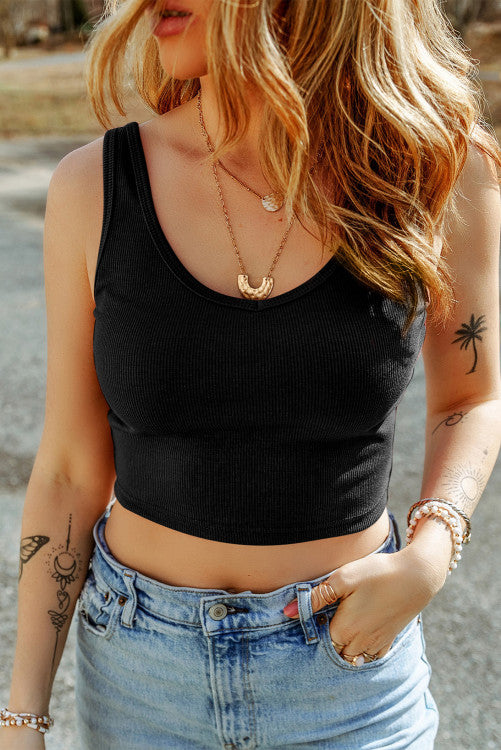 Black Ribbed Knit Crop Top