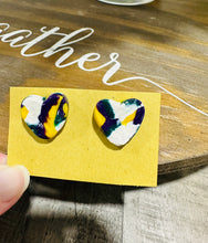 Load image into Gallery viewer, Mardi Gras Heart Studs