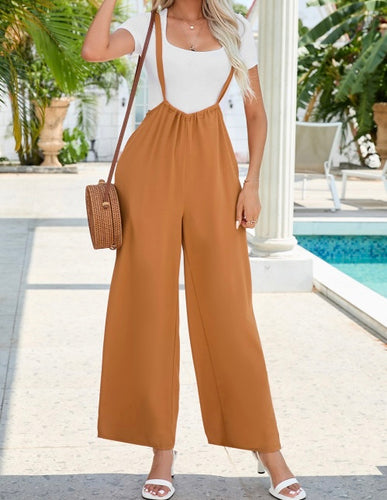 Mustard High Rise Wide Leg Suspender Pants