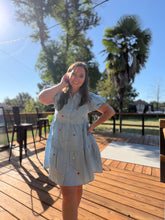 Load image into Gallery viewer, Jeweled Out in Denim Dress