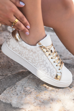 Load image into Gallery viewer, White Leopard Glitter Patched Tennis Shoes
