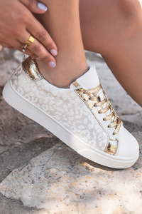 White Leopard Glitter Patched Tennis Shoes