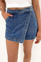 Load image into Gallery viewer, Faux Wrapped Denim Skort