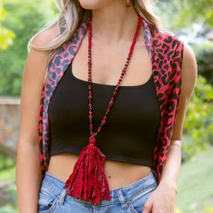 Red Leopard Tassel Necklace