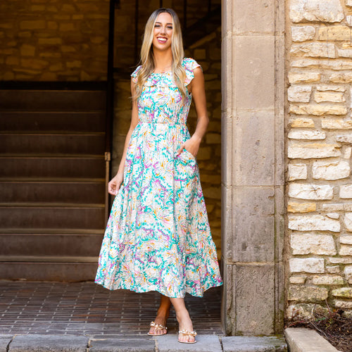 Walking in Floral Pocket Dress