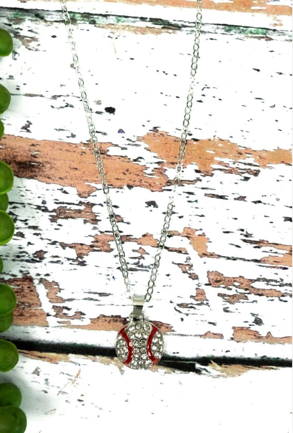Crystal Baseball Silver Necklace