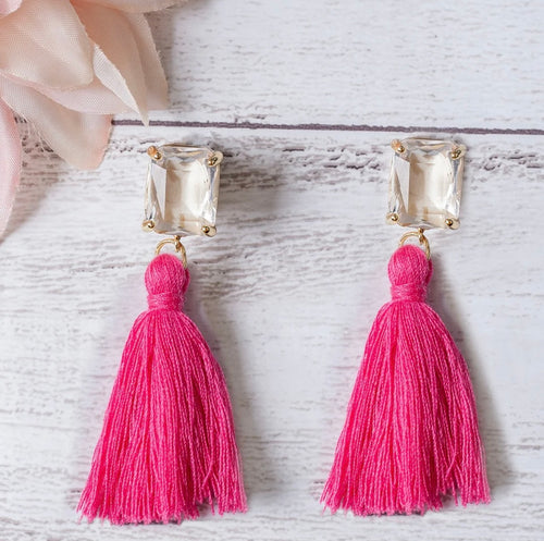 LOVE NOTES FUCHSIA TASSEL STUD EARRINGS