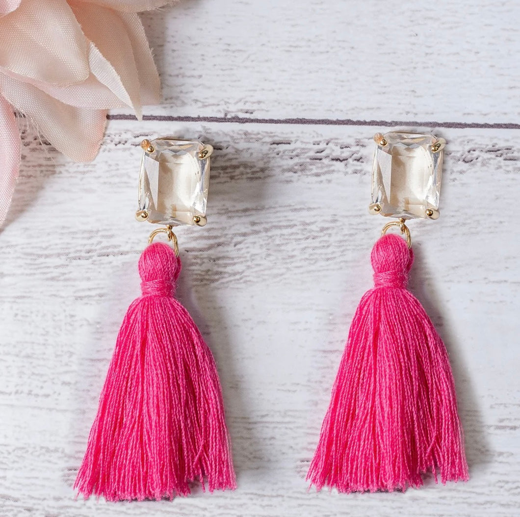 LOVE NOTES FUCHSIA TASSEL STUD EARRINGS