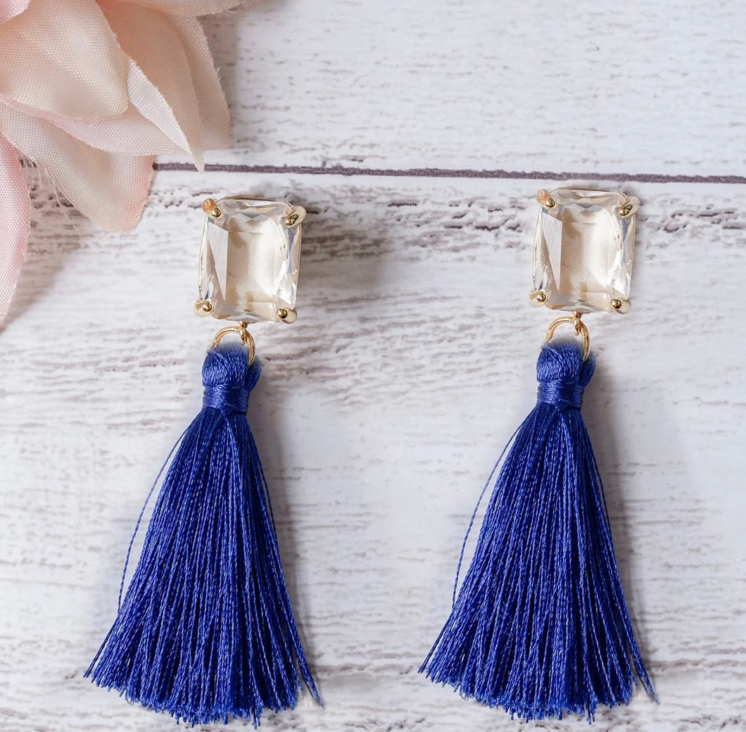 LOVE NOTES ROYAL BLUE TASSEL STUD EARRINGS