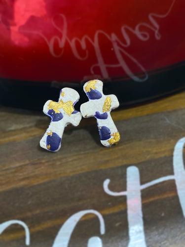 Shiny LSU Cross Stud Earrings