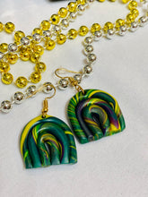 Load image into Gallery viewer, Swirled in Mardi Gras Clay Earrings