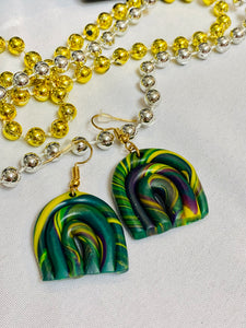 Swirled in Mardi Gras Clay Earrings