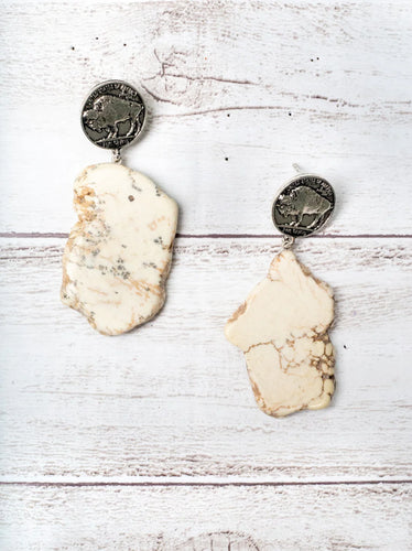 Don't Be A Salty Heifer Howlite Rock Slab With Buffalo Nickel Coin Earrings