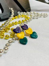Load image into Gallery viewer, Hearts of Mardi Gras Clay Earrings