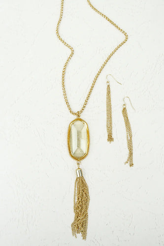 CLEAR SOLADA GOLDTONE TASSEL NECKLACE AND EARRINGS Set