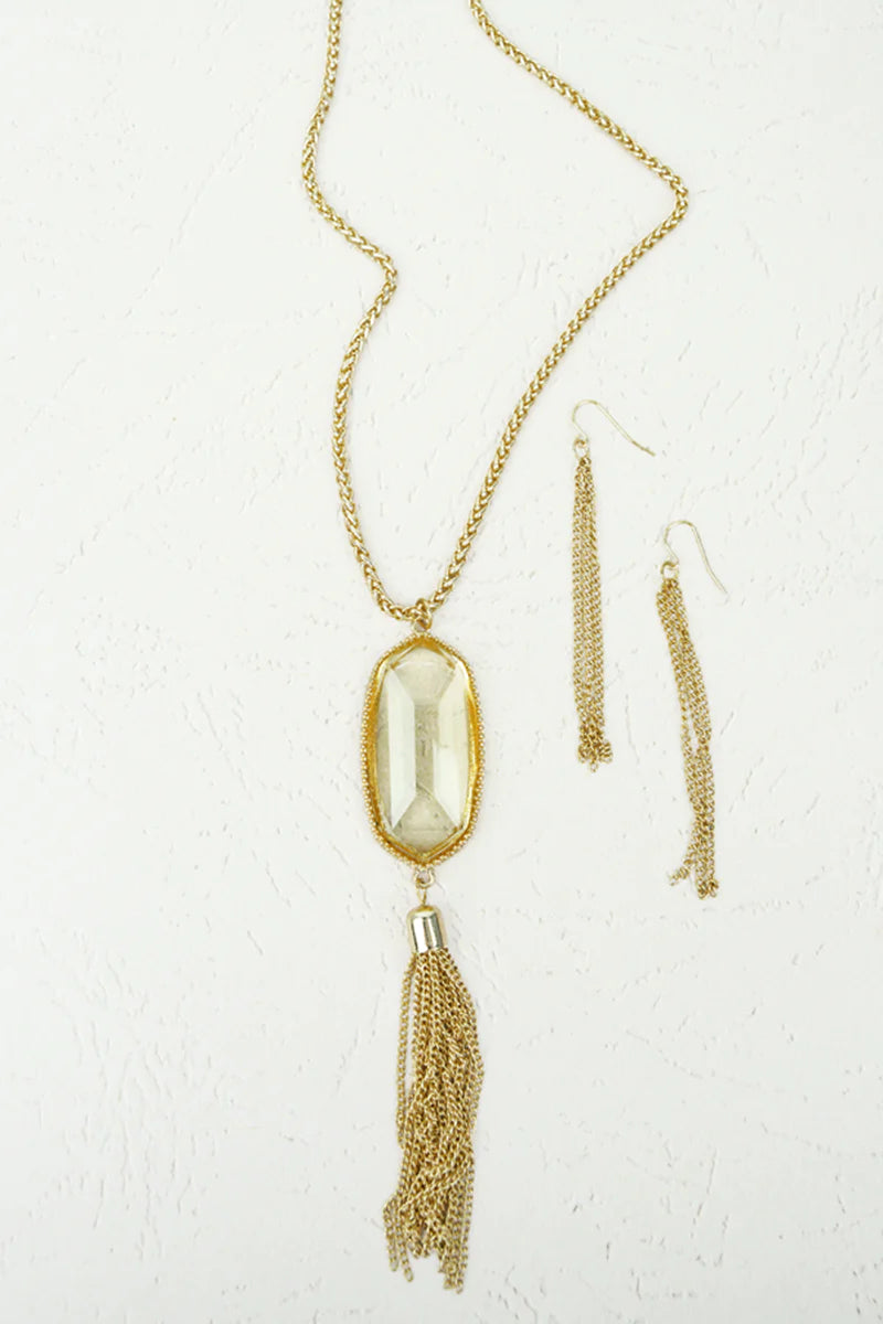 CLEAR SOLADA GOLDTONE TASSEL NECKLACE AND EARRINGS Set