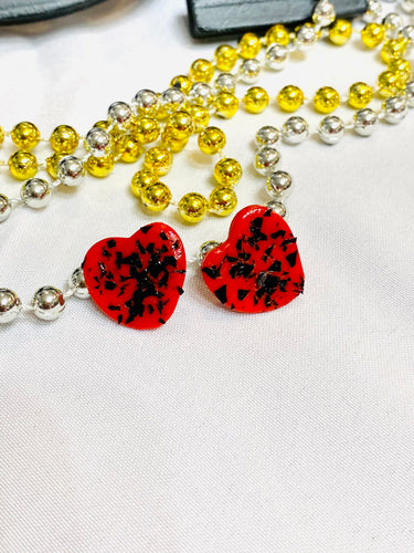 Black Glittered Hearts Clay Earrings