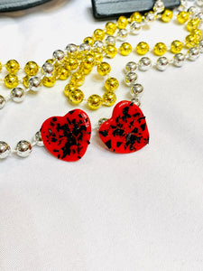 Black Glittered Hearts Clay Earrings