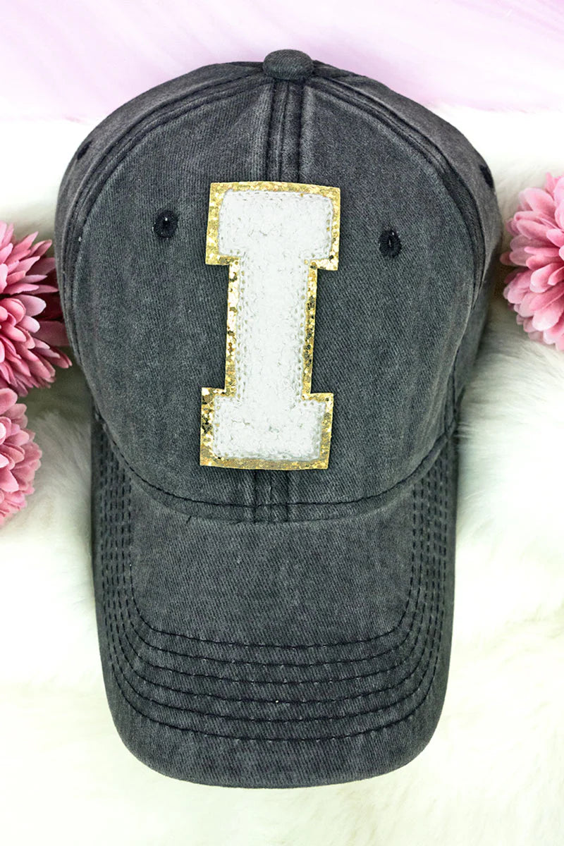 WHITE CHENILLE GLITTER PATCH BLACK CAP