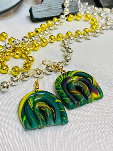 Swirled in Mardi Gras Clay Earrings