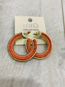 Coral beaded hoops