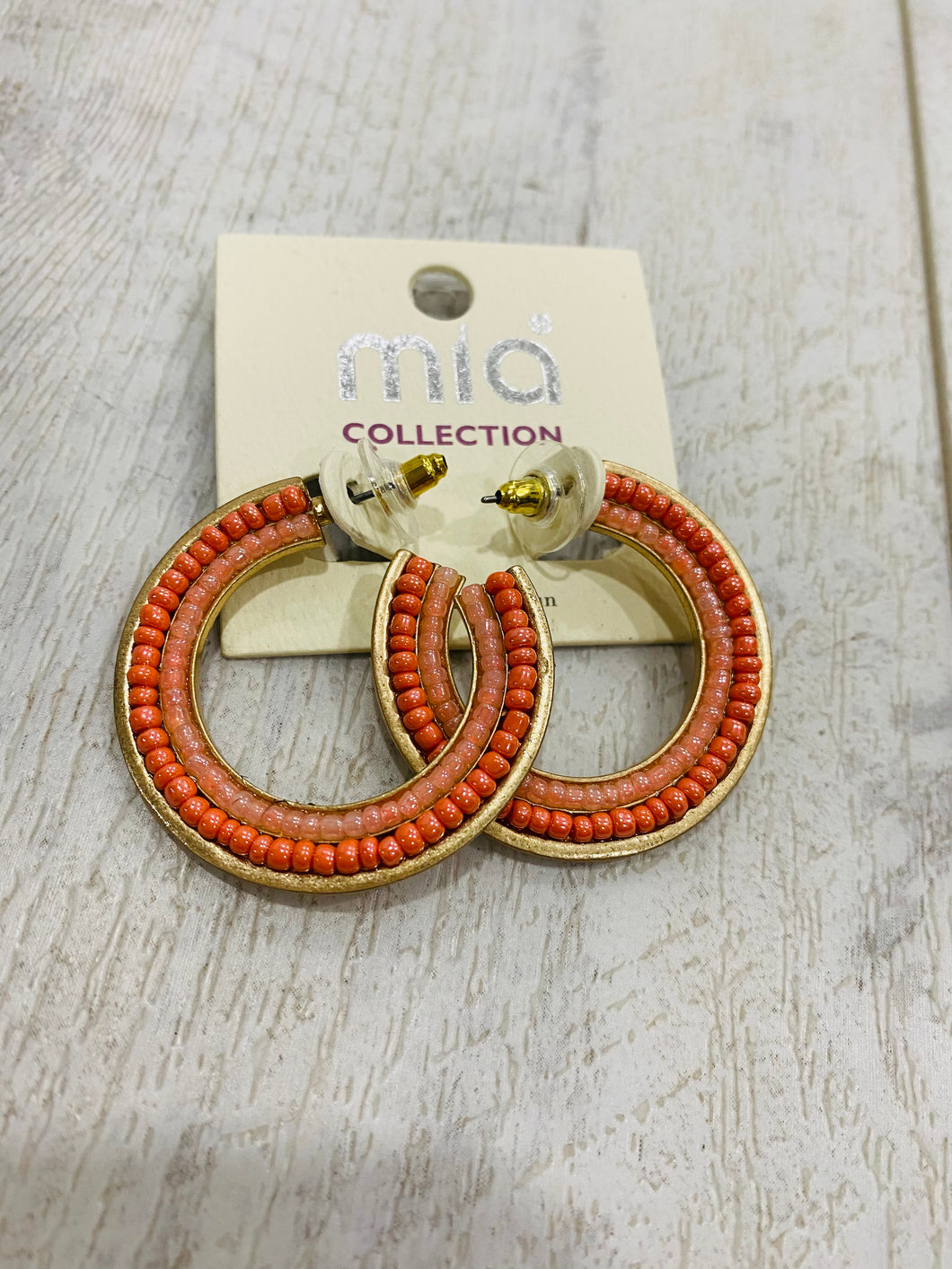 Coral beaded hoops