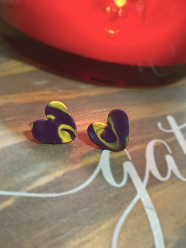 Swirled LSU Hearts Clay Earrings