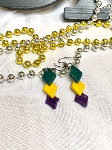Diamonds of Mardi Gras Clay Earrings