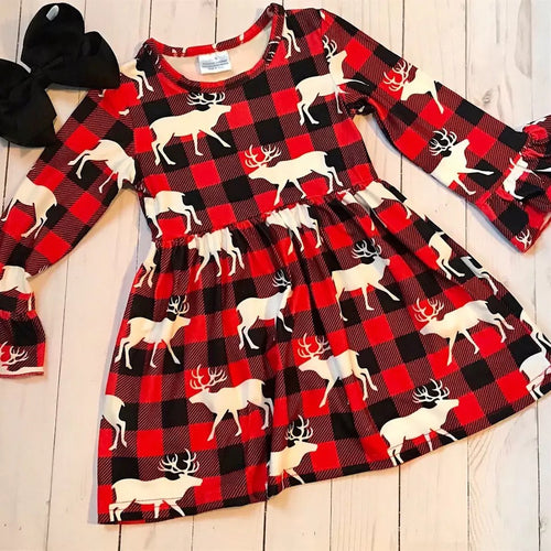 Reindeer Buffalo plaid dress