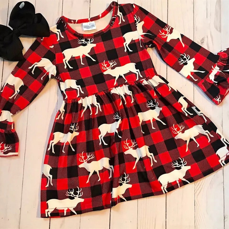 Reindeer Buffalo plaid dress