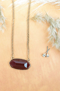 BURGUNDY MADELYN GOLDTONE NECKLACE AND EARRING Set