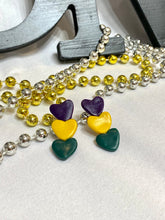 Load image into Gallery viewer, Hearts of Mardi Gras Clay Earrings
