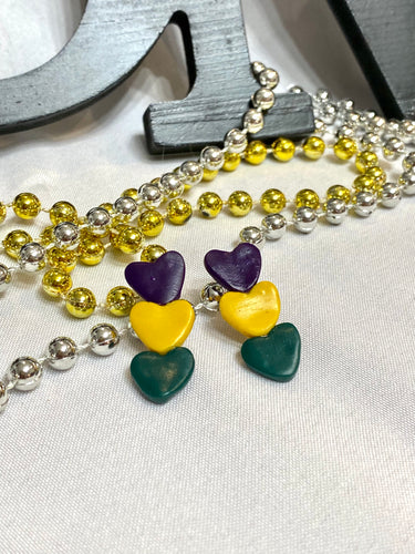 Hearts of Mardi Gras Clay Earrings