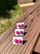 Load image into Gallery viewer, Hot Pink Polka Dot Fabric Stud Earrings