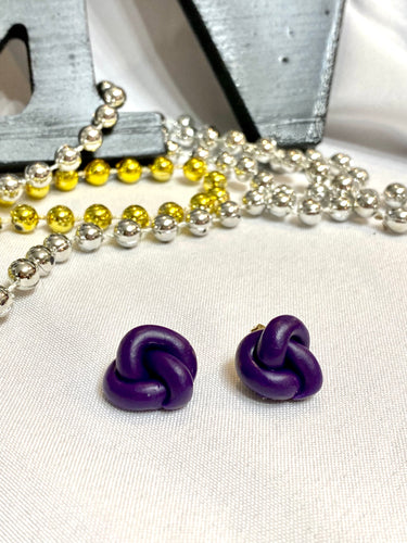 Knot of Purple Clay Stud Earrings