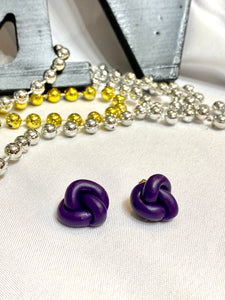 Knot of Purple Clay Stud Earrings
