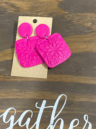 Magenta stamped Clay Earrings