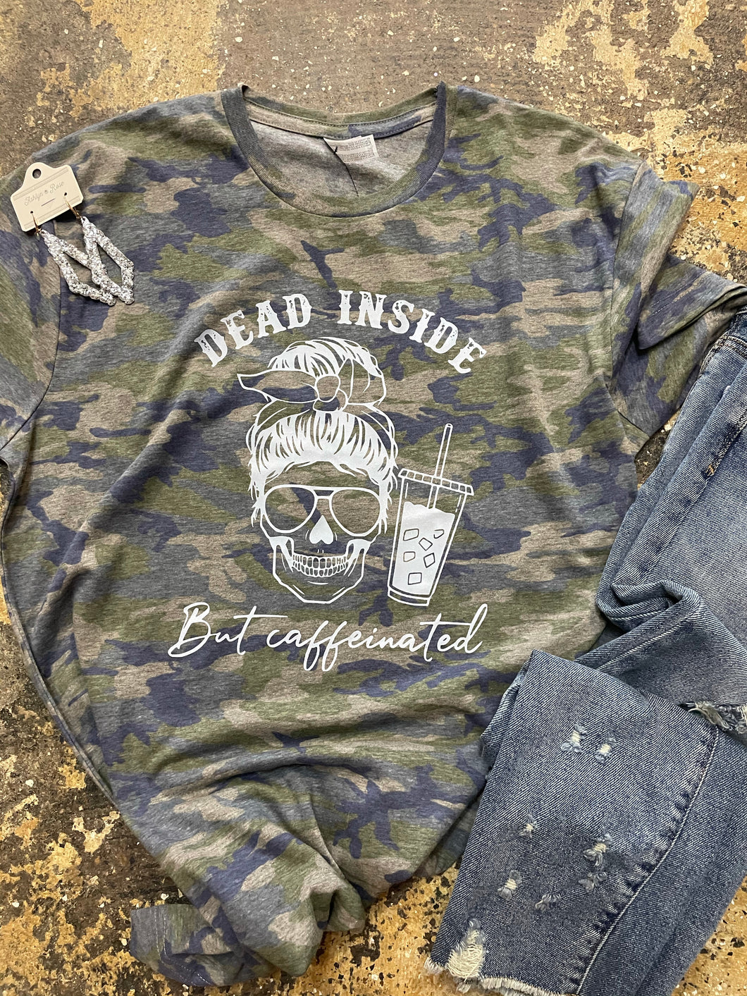 Dead inside but Caffeinated camo tee